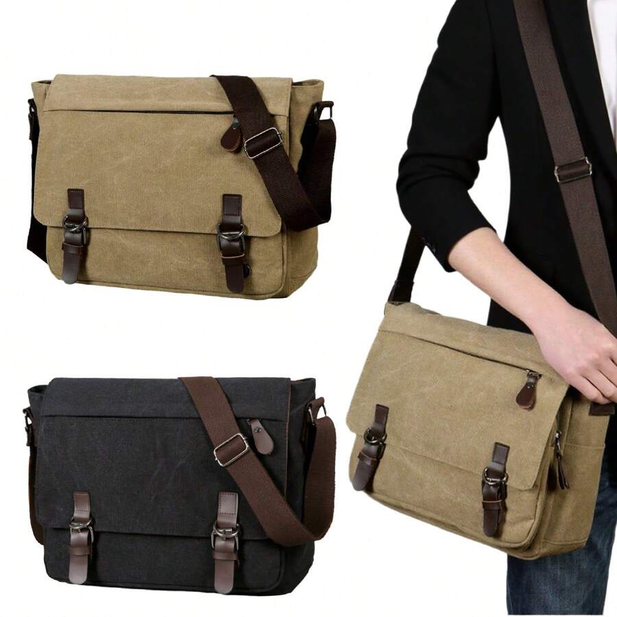 Multi-Functional Canvas Crossbody Bag For Men - Khaki - View 1