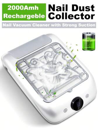 LIMEGIRL 2000mAh 美甲吸尘器，蝴蝶图案外壳，美观美甲吸尘器，专业无刷涡轮风扇，带液晶显示屏和手枕，美甲吸尘机，适用于凝胶美甲抛光，沙龙家用，白色