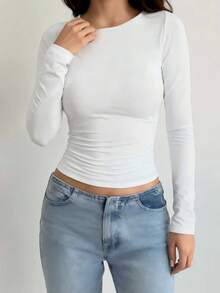 Women's Simple Long Sleeve Casual Slim Fit Round Neck T-Shirt