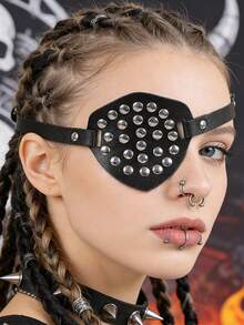 嘉年华服装眼罩 - 创意皮革海盗眼罩，带可调节绑带，哥特式角色扮演道具 - A - 查看 1