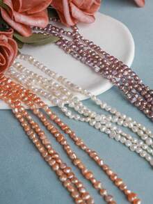 1 Strand 0.4-0.5cm/0.16-0.2inch Asymmetrical Double-Sided Baroque Cultured Freshwater Pearls In White, Orange, Purple, Black, 20cm/7.87inch Pearl Strand, For DIY Handcraft Bracelet, Necklace, Jewelry Making - Multicolor - View 1