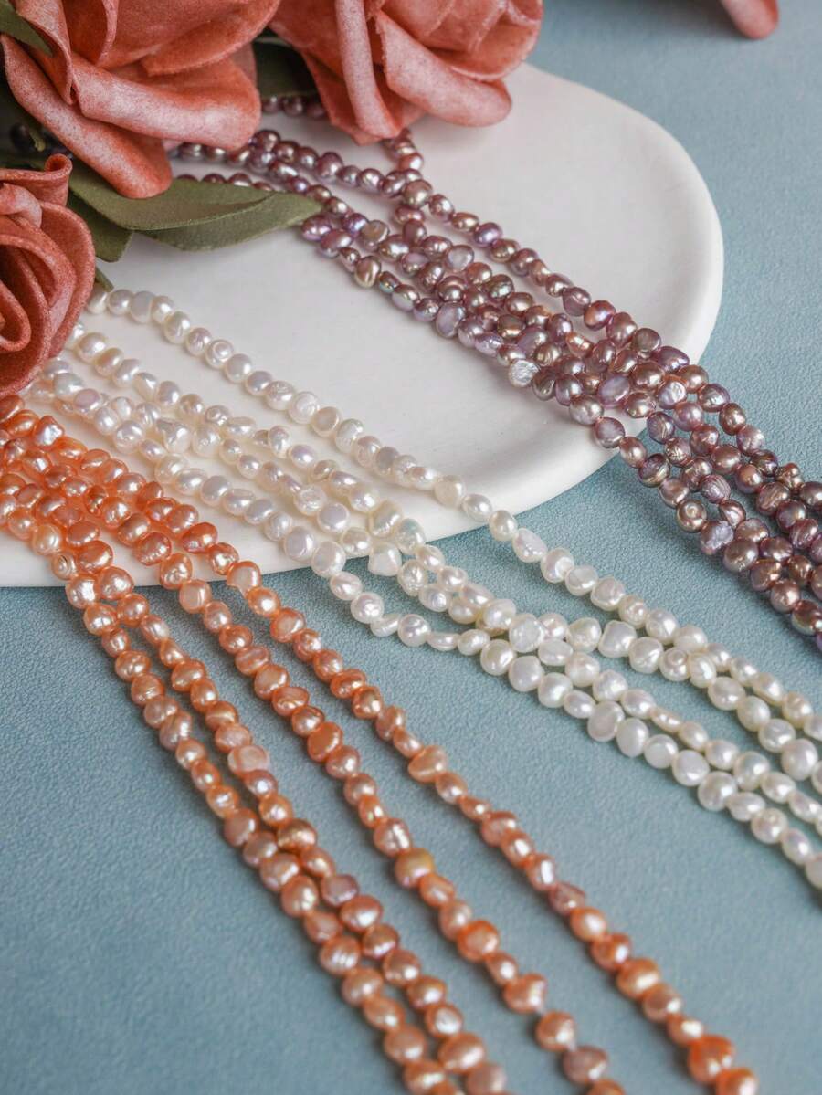 1 Strand 0.4-0.5cm/0.16-0.2inch Asymmetrical Double-Sided Baroque Cultured Freshwater Pearls In White, Orange, Purple, Black, 20cm/7.87inch Pearl Strand, For DIY Handcraft Bracelet, Necklace, Jewelry Making - Multicolor - View 1