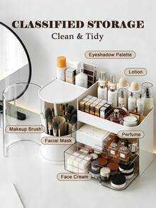 Rotating Makeup Organizer, 2 Tier Face Mask Skincare Organizers And Storage For Bathroom Countertop, Counter Cosmetic Holder For Dresser, Multi-Grid Storage With Brush Holder, Large Capacity Storage, White Bathroom Counter Organizer, Jewelry Organizer, Nail Polish Organizer, Pantry Organizers, Drawer Organizers, Snack Containers, Bathroom Organizer, Bath Toy Storage, Bathroom Decor, Bathroom Stuff Shower Curtain, Skincare Cream Perfume Lipstick Dresser Counter, Valentines Gift - 白色 - 查看 2