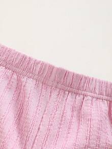 2pcs Baby Girls' Outfit Set, Floral Decorated Ruffle Strap Top And Solid Color Flared Pants, Fresh And Gentle Style, Cute And Playful, Suitable For Casual Daily Wear, Spring/Summer - Pink - View 6