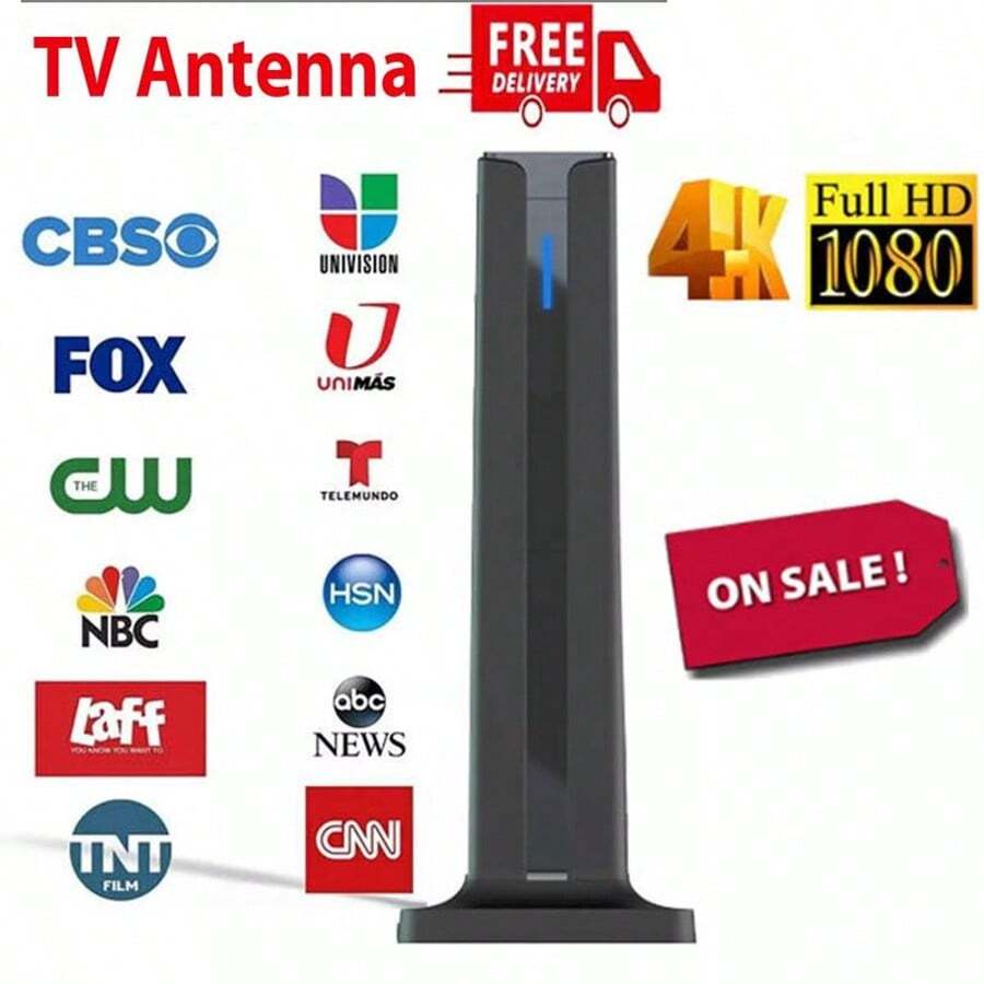 Antena de TV HDTV 4K, sin necesidad de instalación para la sala de estar y el dormitorio, esencial para acampar al aire viajar, recibe canales gratuitos con señal mejorada, nueva estructura con diseño de moda - Negro - Ver 1