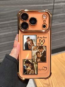 1pc Customized 3-Photo Name Text Anti-Drop Transparent Orange Full-Edge Lens Phone Case, Suitable For Models 17/Air/17pro/17promax/16/16pro/16plus/16promax/15/14/13/12/11, Great For Gifting - Orange - View 4