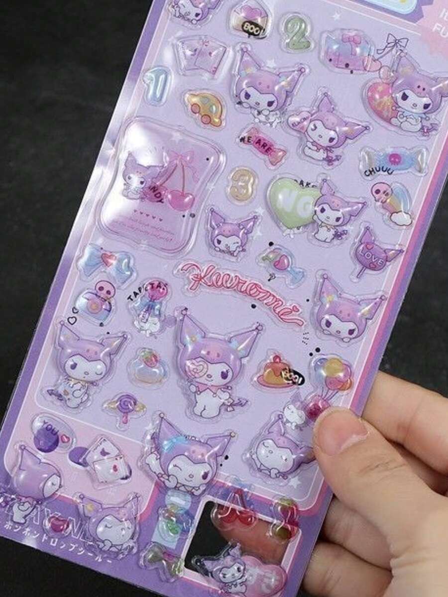 Embossed Sticker, Waterproof Cute Girl Cartoon Decor Stickers For Handbag, Water Bottle, Suitcase, Versatile Desktop Stickers (Some Styles May Have Color Variations, Randomly Sent)