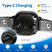 狗狗防吠项圈，可充电式防吠训练项圈，8档可调节灵敏度和强度蜂鸣震动，适用于小型、中型和大型犬 - 黑與白 - 查看 7