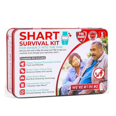 Funny Shart Survival Kit By Witty Ultimate Poop Prank Gag Gift Set Contains Wet Wipes, Disposable Underwear, Tissues And Hilarious Badge. Novelty Fart Potty Pack Great For Friends Or Family