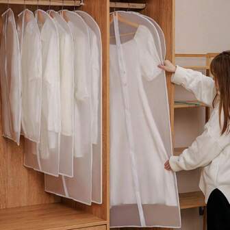 5pcs Transparent Clothing Dust Bag, Hanging Clothing Protection Bag, Transparent Suit Storage Bag With Zipper. The Clothing Storage Bag Is Used To Protect And Organize Your Wardrobe
