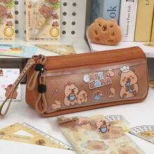 1 pieza Estuche para lápices con diseño de Capibara lindo, bolsa de papelería de gran capacidad para estudiantes, de alta calidad y con forro - Multicolor - Ver 7