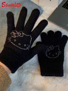 SANRIO 1 件 Hello Kitty 水钻针织手套，可爱卡通设计，冬季保暖防风，灵活方便，适合驾驶、办公室使用 - 彩色 - 查看 7