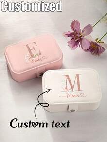 1pc Customized Jewelry Box For Valentine's Day, Bridesmaid Jewelry Box, Can Print Name And Initial, Elegant PU Leather Women's Jewelry Box, Suitable As Valentine's Day Gift, Wedding Gift, Anniversary Gift, Large Capacity Jewelry Box To Store Necklaces, Bracelets, Earrings, Etc.
