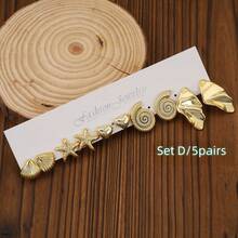 4pairs-19pairs Fashionable And Lovely Golden Plated Earrings With Different Animals-Shaped, Starfish,Shell,Flower,Butterfly,Little Bear,Suitable For All Girls' Daily Wear - Yellow Gold - View 5