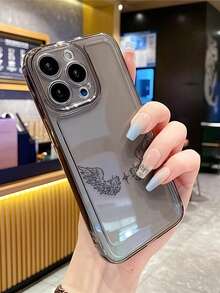 1个创意天使翅膀和十字架彩绘图案透明黑色全覆盖防震TPU时尚手机保护壳，兼容 11 12 13 14 15 16 17 Pro Max - 彩色 - 查看 3