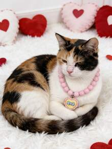 1pc Valentine's Day Pink Heart Pet Necklace, Handmade Beaded Cute Cartoon Cat Collar, Suitable For Cats And Dogs, Best Valentine's Gift For Pets - Multicolor - View 5
