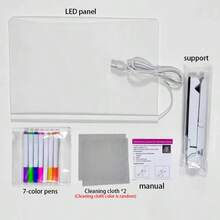 Tableau à dessin magique, tableau à dessin à LED alimenté par USB, tableau mémo de surveillance, livré avec 7 stylos de couleur - résistant aux rayures, avec support, peut être utilisé comme tableau mémo lumineux, tableau à messages LED, tableau blanc, convient pour le bureau, l'école et la maison, tableau à messages en acrylique, cahier, fournitures de dessin. - Blanc - Voir 14
