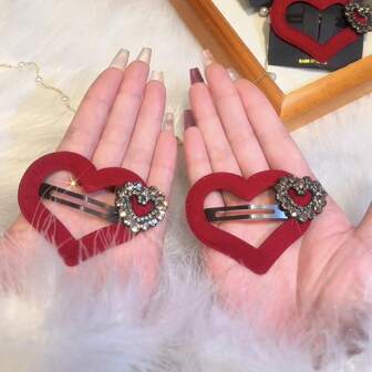 1 st. Höst- och vinterhårspänne med fransk kärlek för kvinnor, siden- och sammetsluggspänne, BB-spänne, 5 cm långt, spårlöst trasigt, hårspännedekoration på sidan, vacker dam som lärare, klospännen, hårspännen, hårspännen för alla hjärtans dag-accessoarer