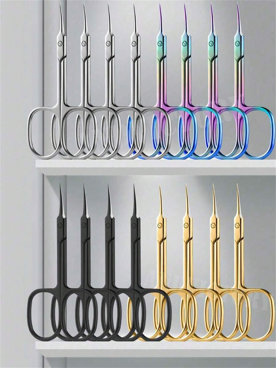 2/4Pcs Cuticle Scissors Stainless Steel Fine Curved Blade Cuticle Nipper Trimming Eyebrow Eyelash Dry Skin Manicure Tools - Multicolor - View 1