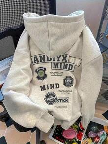 Women's Drop Shoulder Hoodie With Ghost Face Mask & Phone Print Decoration Fall Cloth For Women2025 - Light Grey 5 - View 10