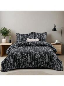 3 Pieces  Black Comforter Set Queen King Size, Leaves Bed In A Bag Comforter Set, Soft Lightweight Bedding Set (1 Comforter, 2 Pillowcases), Wedding Items,Valentines Day Home Bed Room Decor,Easter Ramadan Gifts, All Season - 黑色 - 查看 5