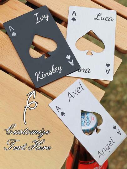 10pcs Customized Ace Of Spades Stainless Steel Bottle Opener, Credit Card Size Pocket Tool, Suitable For Party, Wedding, Christmas, Birthday, Father's Day, Valentine's Day Gift, Unique Gift, Groomsman Gift