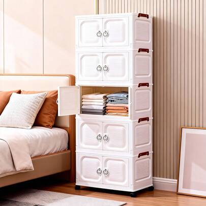 Tủ đựng đồ gấp gọn, rộng 38cm-58cm, có thể chọn 1-5 tầng, cửa đôi dày dặn có bánh xe, kệ đựng đồ gia dụng không cần lắp ráp, dùng để sắp xếp quần áo và đồ chơi, tủ đựng đồ gấp bằng nhựa.