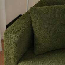 Convertible Sherpa Sofa Bed With Adjustable Backrest, Gold Metal Legs And Side Pockets - Green + Foam + 2 Seat - View 6