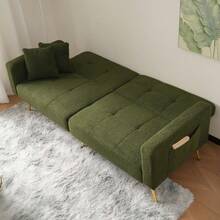 Convertible Sherpa Sofa Bed With Adjustable Backrest, Gold Metal Legs And Side Pockets - Green + Foam + 2 Seat - View 11
