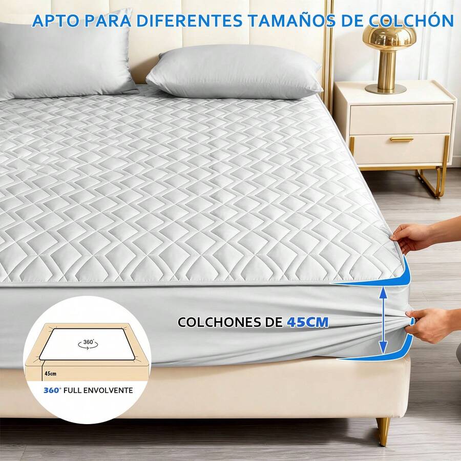 AMOROSA 1Pieza Cubre Colchón Ajustable Elástico(No Incluye Funda de Almohada)para Cama Matrimonial(135*190cm )/King(200*190cm ) Suave y Cómodo Protector de Colchón Sábana Matrimonial, Sábana King para Decoración de Hogar-Envío Local Rápido-Blanco - Blanco - Ver 1