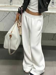 Street Style Loose Pants | Y2K Low-Waist Wide Leg Trousers | Soft Blended Fabric With Deep Side Pockets | Suitable For Casual Street, Travel And Leisure Wear | 2026 Spring/Summer Must-Have Fashion Item - White - View 1