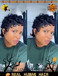 Short Pixie Wigs Short Black Curly Pixie Wigs Synthetic Hair Wigs  Natural Wavy Black Pixie Cut Wig Short Curly Layered Pixie Wig - màu đen - Xem 1