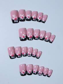 Bộ 24 miếng dán móng tay vuông màu đen kiểu Pháp, móng giả hoa hồng, chất liệu acrylic, độ dài trung bình, kèm 1 lọ sơn gel và 1 dũa móng. Nghệ thuật vẽ móng hoa giúp đầu ngón tay bạn thêm rạng rỡ, phù hợp cho các bữa tiệc, khiêu vũ và sử dụng hàng ngày. - Nhiều màu - Xem 3