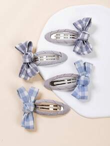 Conjunto de 4 Presilhas de Cabelo Vintage Clássicas Xadrez, Acessórios de Cabelo Fofos para Crianças, Laço Vermelho, Presilhas de Pato Adoráveis com Laço, Acessórios de Cabelo Casuais de Estilo Vintage para o Dia a Dia de Meninas - Multicolorido - Visão 4