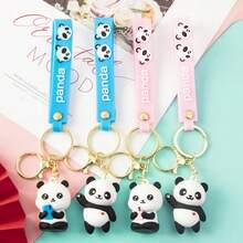 AD 1PC Cute Panda Keychain With Bamboo, Soft PVC Hugging Panda Keyring & Bag Charm, Internet Famous Sichuan Souvenir Gift - one-size - View 7