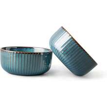 Große Porzellan-Getreide-Schale, 1000 ml, 2 Stück, Keramik-Suppenschale, Ramenschale, blaue Serie (15,5 cm) - Blau - Übersicht 1