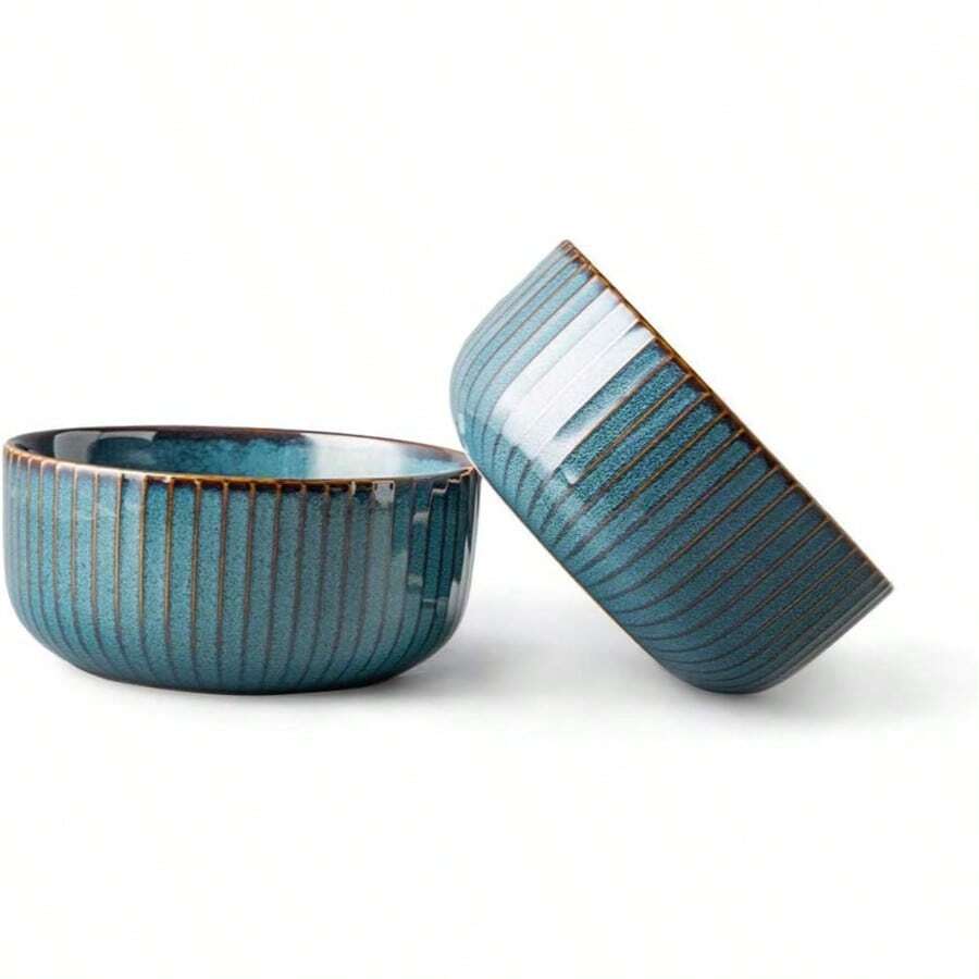 Große Porzellan-Getreide-Schale, 1000 ml, 2 Stück, Keramik-Suppenschale, Ramenschale, blaue Serie (15,5 cm) - Blau - Übersicht 1