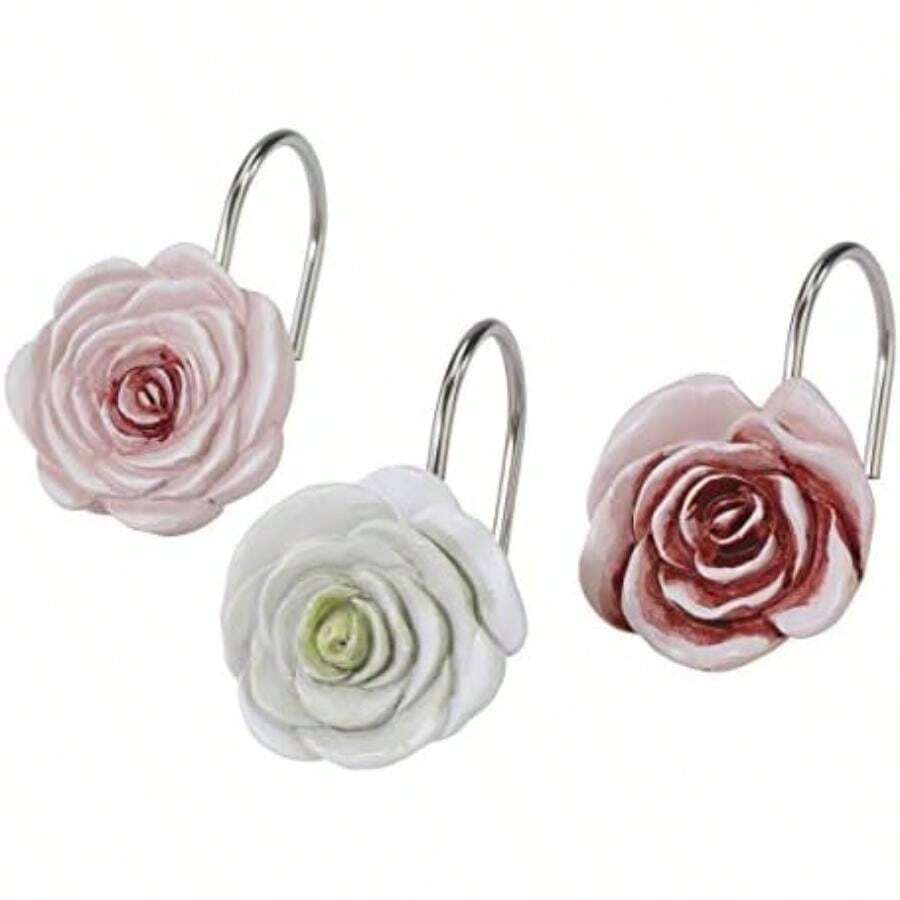 Avanti Linens - Dispensador de jabón/Bomba de loción, Esencial para el baño de Invitados, decoración Floral para el hogar (colección Spring Garden Collection)(12-Piece Shower Hooks) - Multicolor - Ver 1
