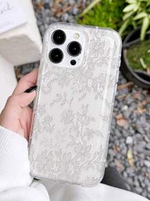 1个优雅浪漫蕾丝图案防滑透明气垫软手机壳，兼容 11/12/13/14/15/16 Pro Max - 彩色 - 查看 2