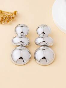1 par de pendientes de moda para mujer, pendientes aro lisos de estilo bohemio con formas geométricas exageradas redondas y ovaladas, regalo de joyería adecuado para uso diario y vacaciones - Calabaza de plata - Ver 5