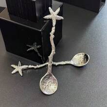 2 piezas Juego de cucharas de estrella de mar dorada y plateada - Perfecto para bodas en la playa y postres de fiesta - Elegante cuchara de café y cuchara de té - Multicolor - Ver 11