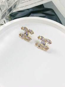 LADYCOCO 1 Pair Fashionable, Elegant, Minimalist Luxury High-End Copper Inlaid Cubic Zirconia Pendant Earrings, Suitable For Women's Daily Wear - Gold CC - View 7