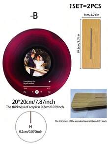 1pc Custom Vinyl Records With Wooden Base Personalized Acrylic Song Plaque Custom Nameplate Records Scannable Music Plaque Art Decor Gift - Multicolor - View 22