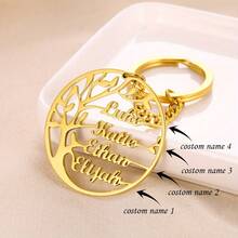 Personalized Family Tree Keychain - Customizable Engraving, 18K Gold Plated Stainless Steel, Great Mother's Day Gift - Multicolor - View 1