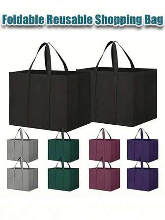 1/10 piezas Bolsa reutilizable para compras de supermercado, bolsa de tela grande y plegable con asa larga para comprar comestibles y ropa, soporta talla grande de 45 libras, plegable y lavable