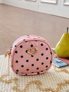 1PCMini Big Kids Girls Bag Diagonal Shoulder Bag Shoulder Bag Square Bag Coin Purse, Lightweight And Portable Zipper Closure, Fashionable PU Material Polka Dot Pattern, Suitable For Junior High School Students, Teenagers, Daughters, Girlfriends, Girls And Other Daily Use, Ideal Storage Bag, Autumn And Winter Must-Have Clothing Matching