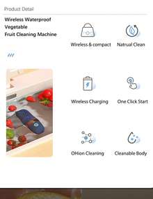 Portable Fruit And Vegetable Cleaner, IPX7, Waterproof, Portable Fruit Purifier Wireless 3000mAh Rechargeable For Fruit And Seafood, Rice, Meat - Blue - View 3