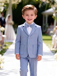 4pcs Boys Formal Suit Set, Light Blue Vest, Pants And Tie - Baby Blue - View 2
