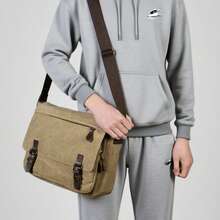 Multi-Functional Canvas Crossbody Bag For Men - Khaki - View 6