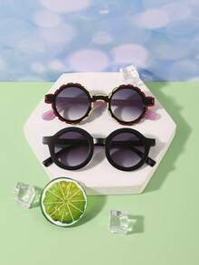 2pcs Boys' And Girls' 3-8Y Polycarbonate Round Frame Cute Fashion Glasses, Outdoor Travel Festival Out - Multicolor - View 2